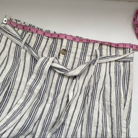 Madewell || Paperbag Waist Pants Belted Baltic Stripe Linen Blend White 16 - Picture 8 of 10